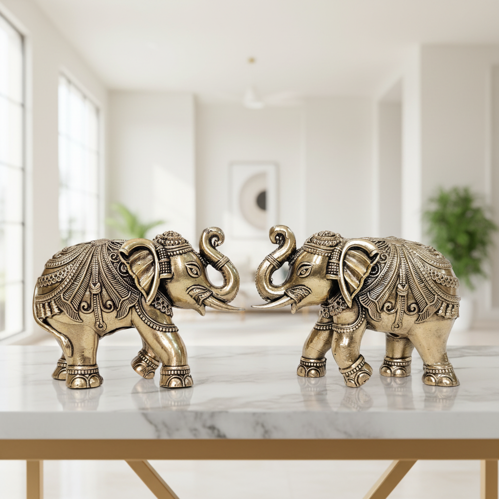 Brass Elephant Pair – Facing, Entryway