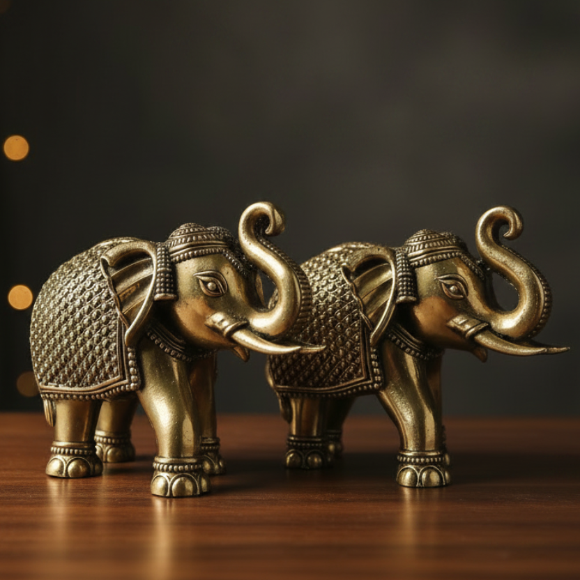 Brass Elephant Pair — Lifestyle Shot, No Smoke