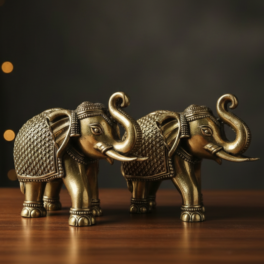 Brass Elephant Pair — Lifestyle Shot, No Smoke