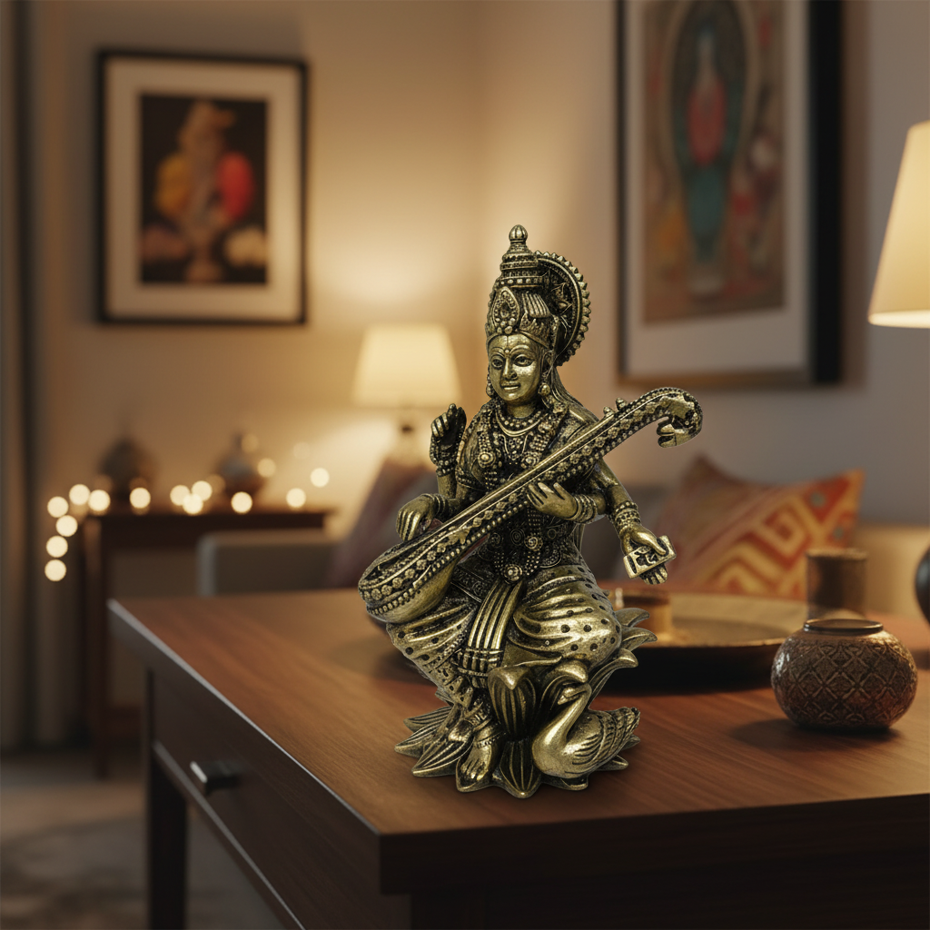 Brass Saraswati Idol — Lifestyle Home Decor