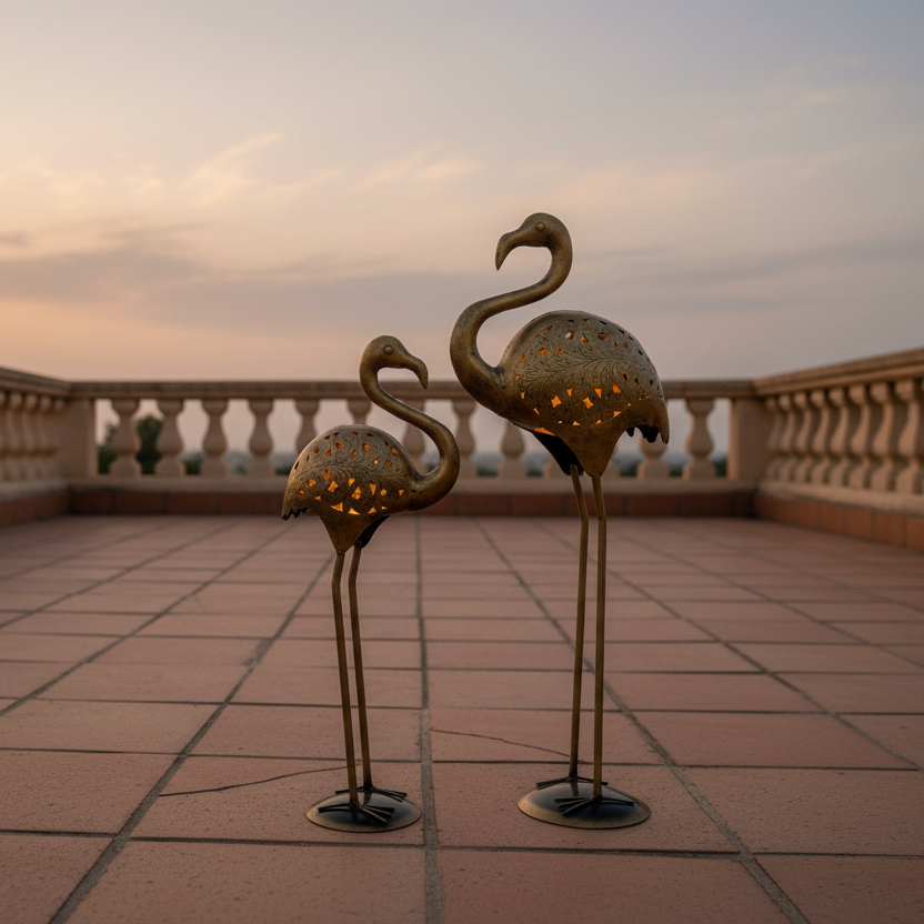 Flamingo Sculpture Set - Outdoor Balcony Dusk