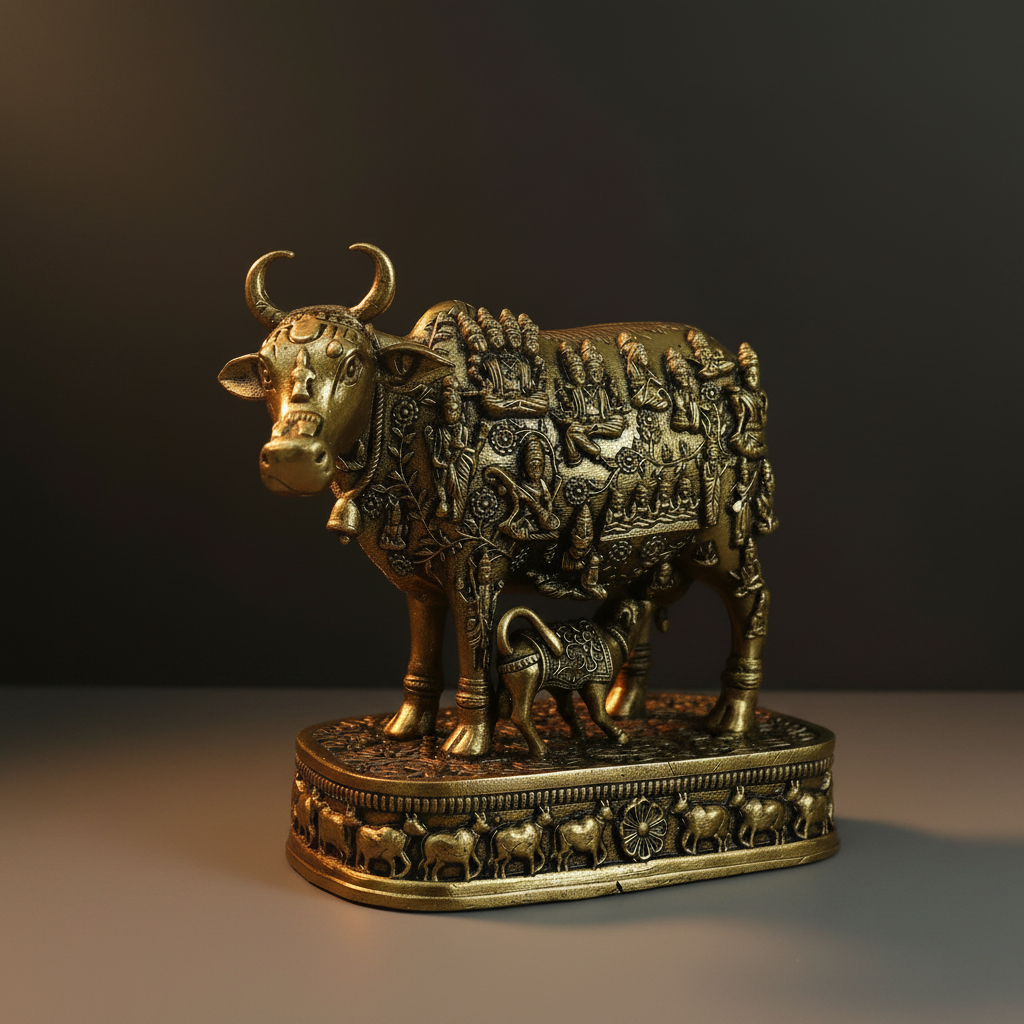 Kamdhenu Cow & Calf — Original Angle, Dark Hero
