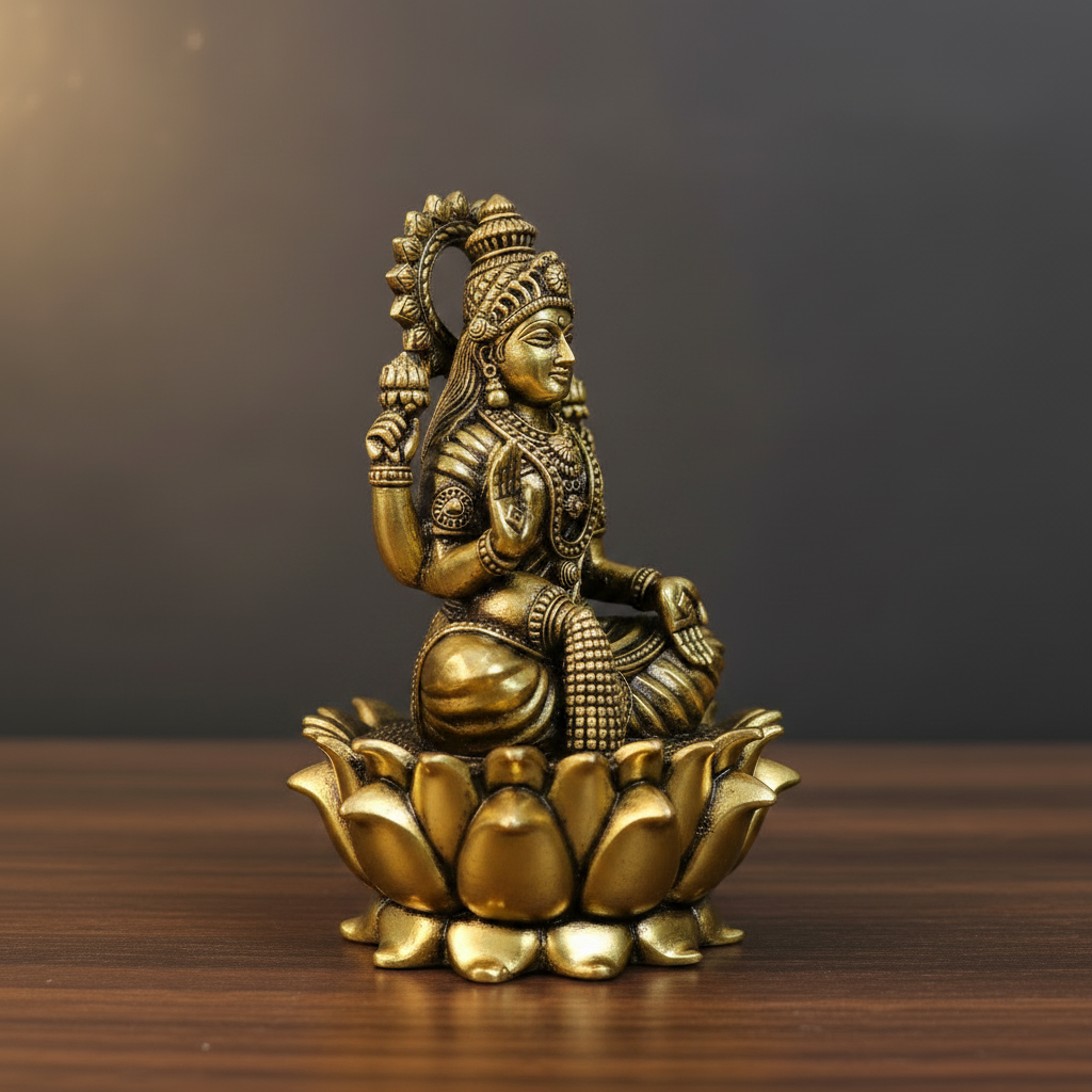 Lakshmi Idol — 3/4 Angle, True Antique Finish