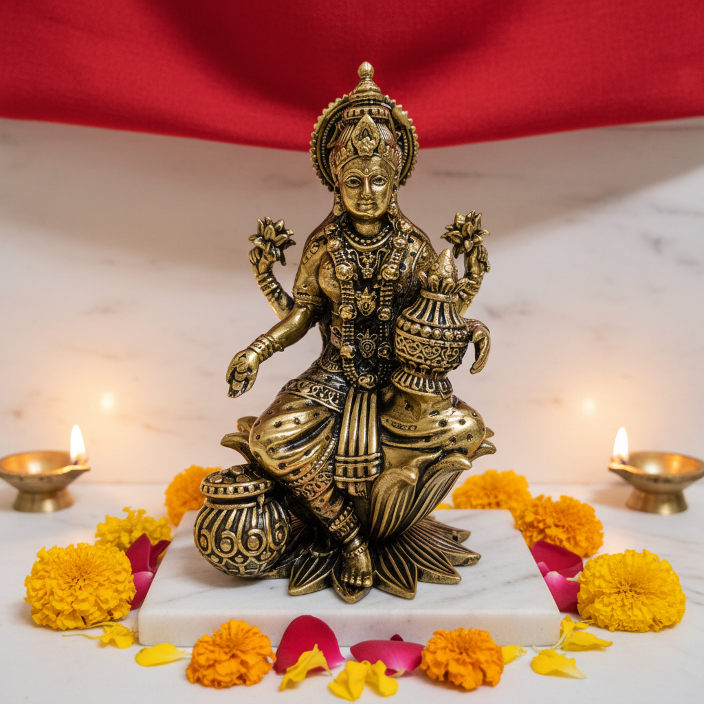 Lakshmi — Mandir Clean Idol with Flowers Around
